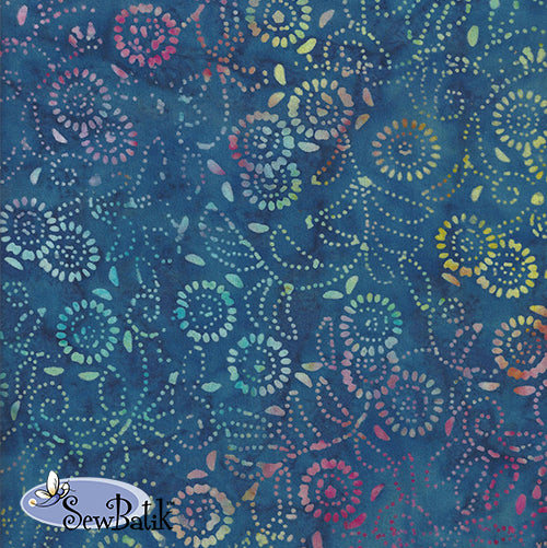 72" Wide Batik Jersey - Medora Flora - Nautical Blue