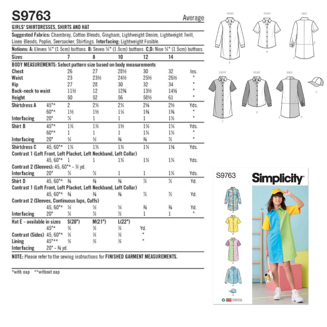 Pattern: Simplicity 9763 - Girls’ Shirt Dresses, Shirts and Hat Patter ...