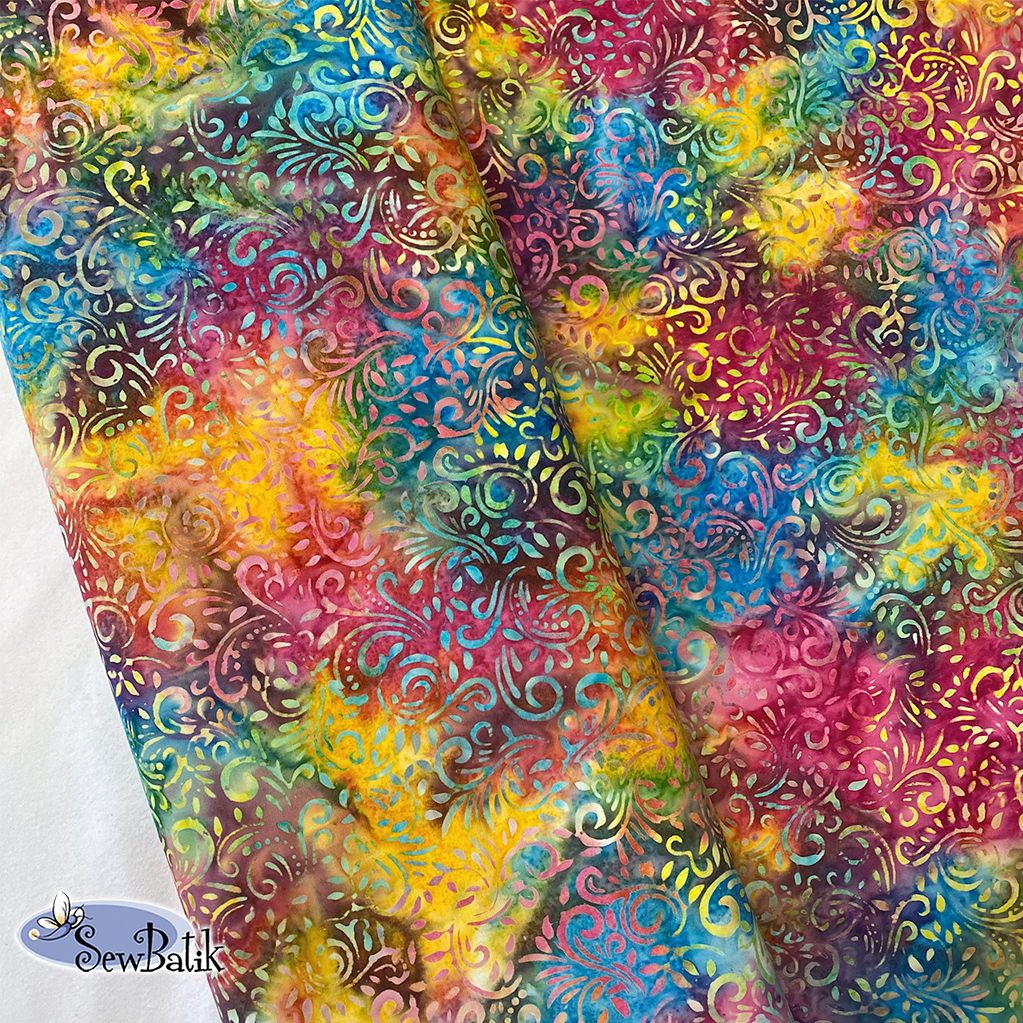 Batik Fabric by the yard, Rainbow Batik Fabric, Turquoise, Yellow and Green  Batik Fabric