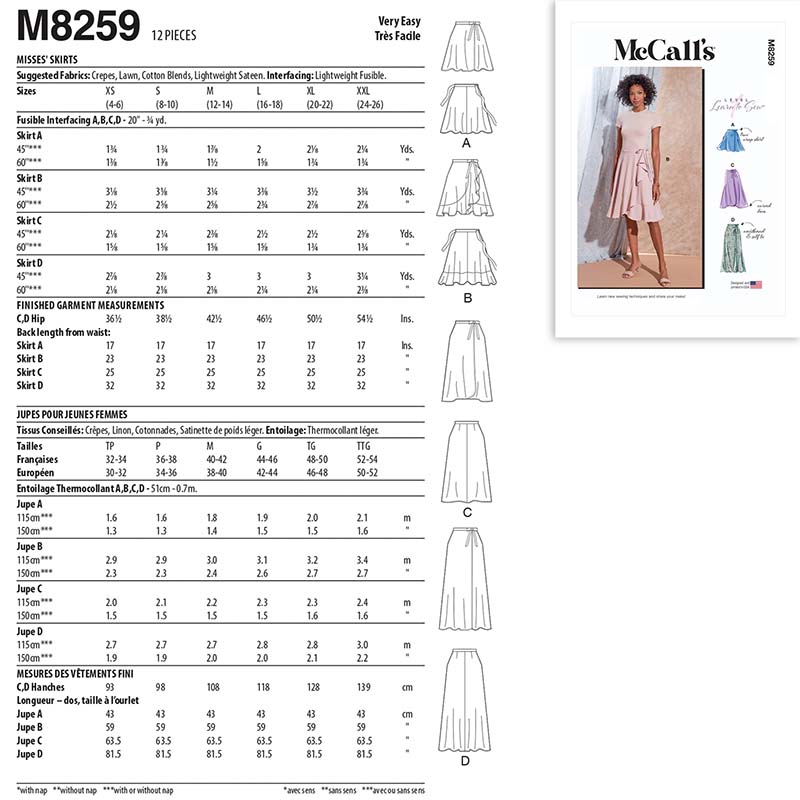  McCall Pattern Company McCall's Learn Women's Calf and Knee  Length Wrap Skirt Sewing Patterns, Sizes 14-22, various, White : Arts,  Crafts & Sewing