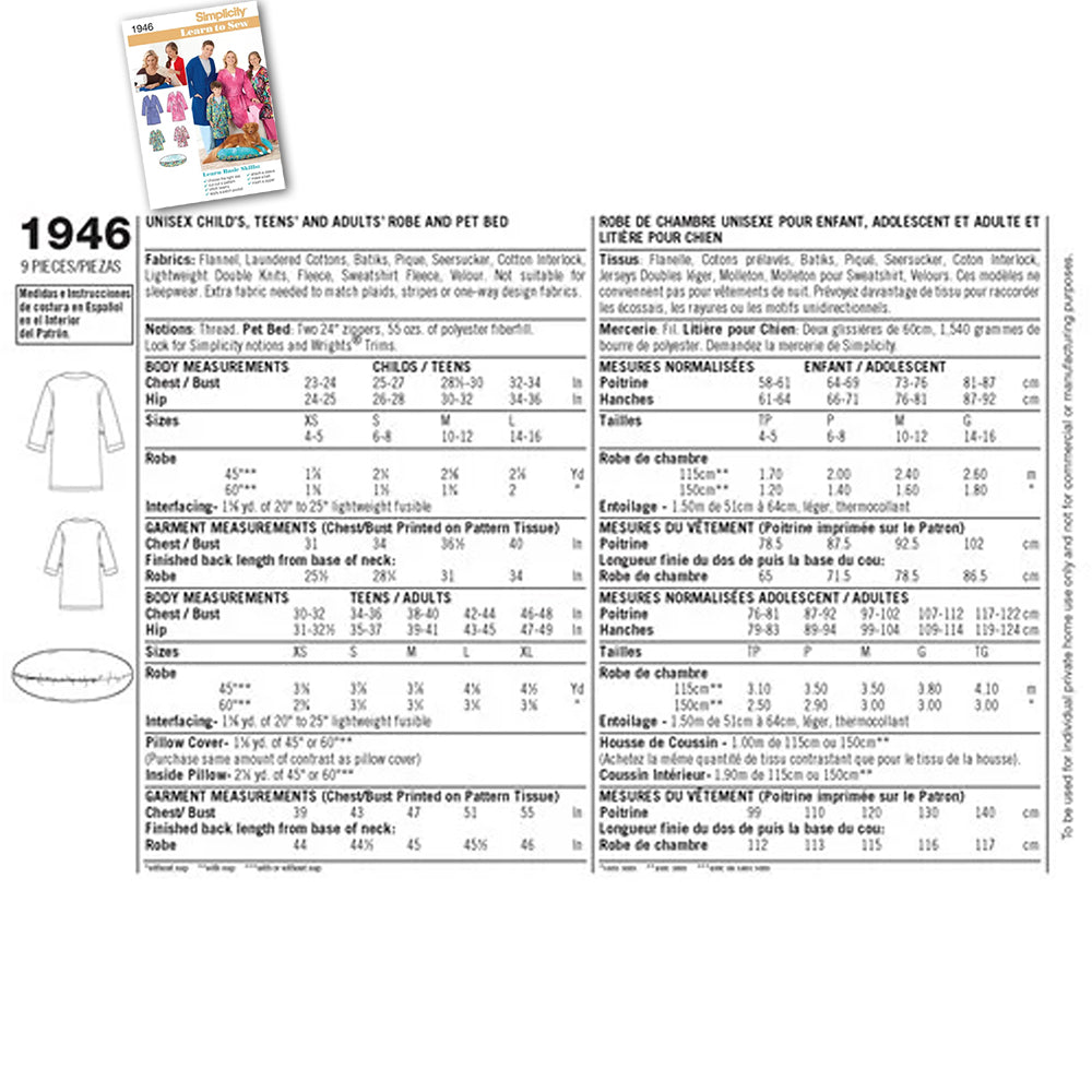 Pattern Simplicity 1946 Unisex Robe SewBatik