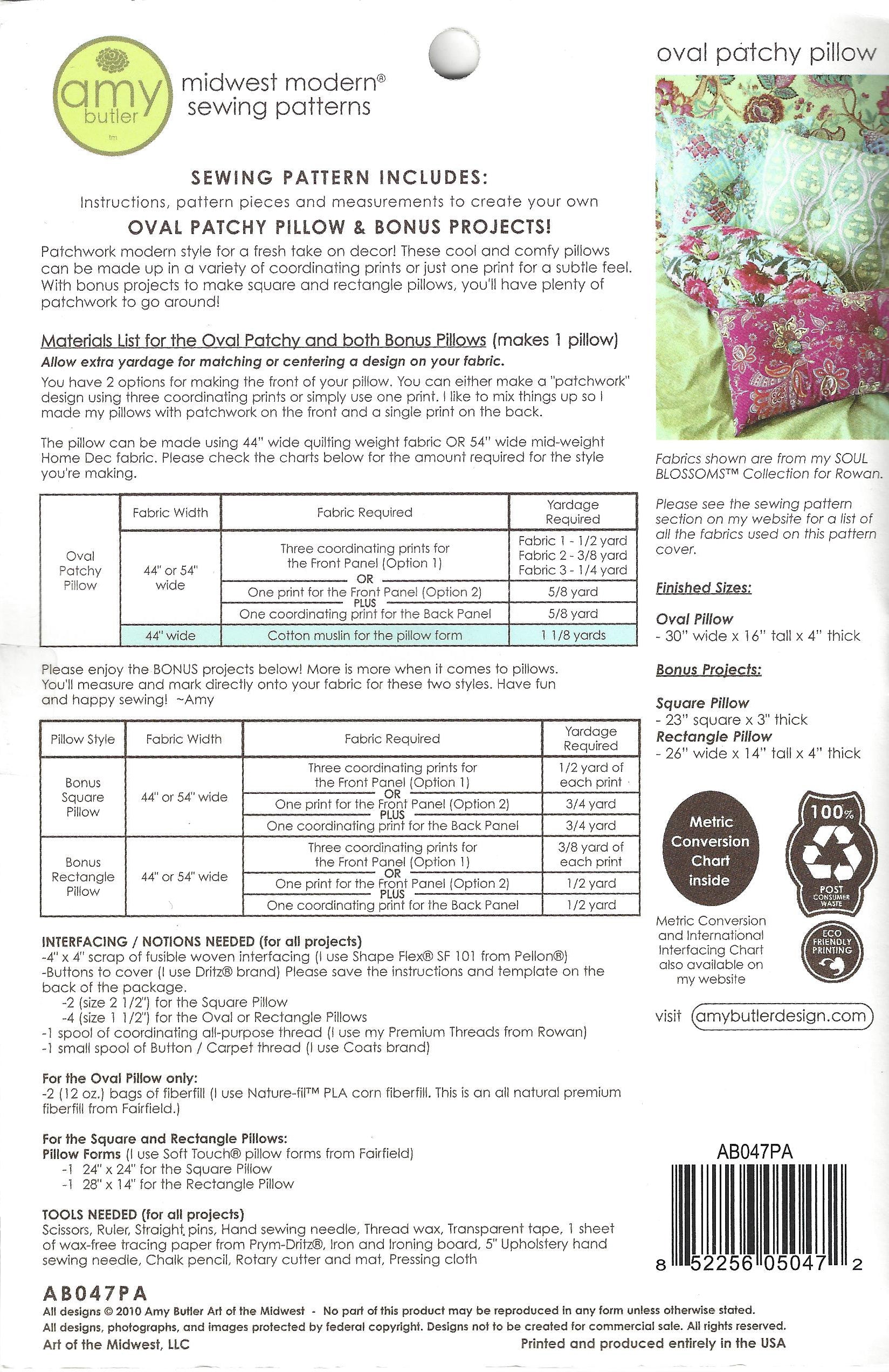 Ovoid Sewing Pattern Oval Patchy Pillow Pattern – SewBatik